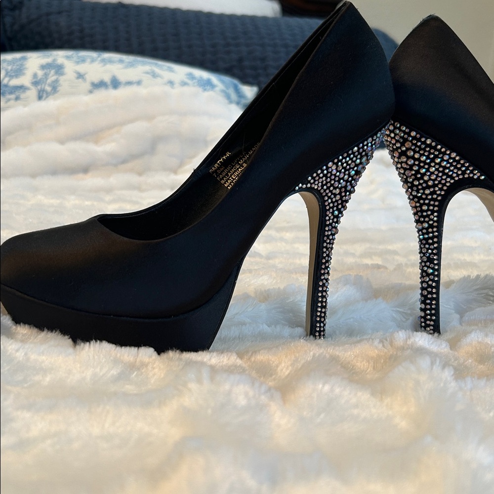 Black Platform Heels with Rhinestone Stiletto